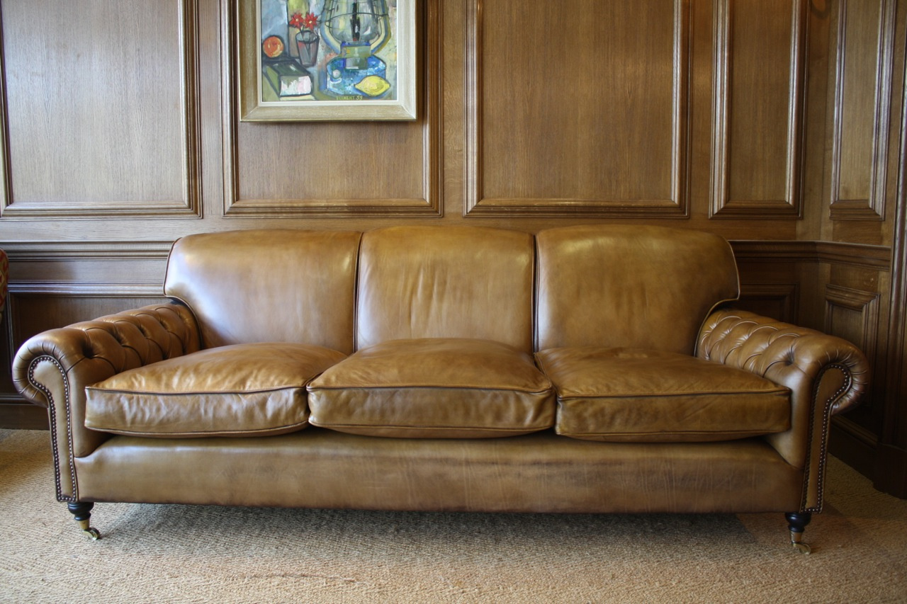Leather Chairs of Bath, Howard Sofa, Full Scroll Buttoned Arm Lansdown